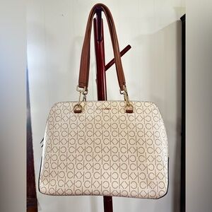 Calvin Klein Lucy Triple Compartment Tote, Almond/Taupe/Caramel Embossed